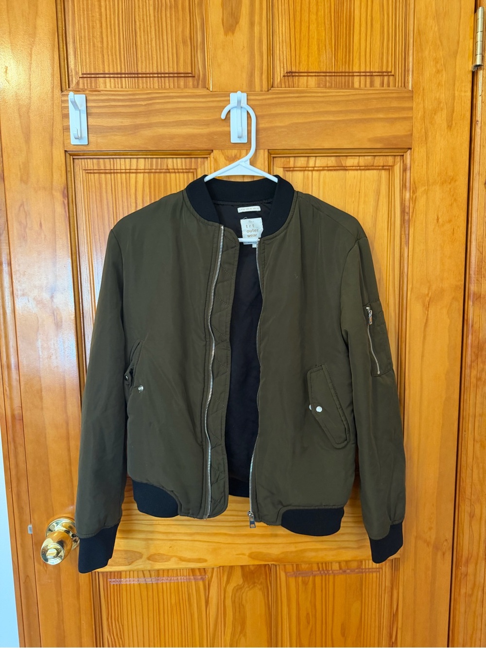 Olive Bomber Jacket with Black Trim